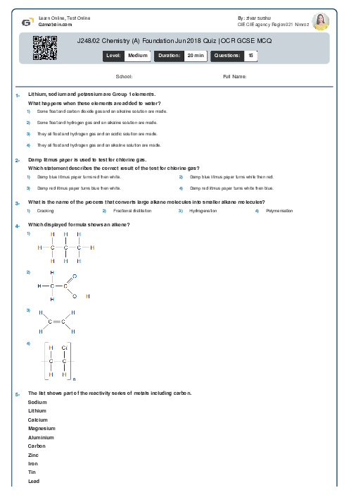  J248/02 Chemistry (A) Foundation Jun 2018 Quiz | OCR GCSE MCQ