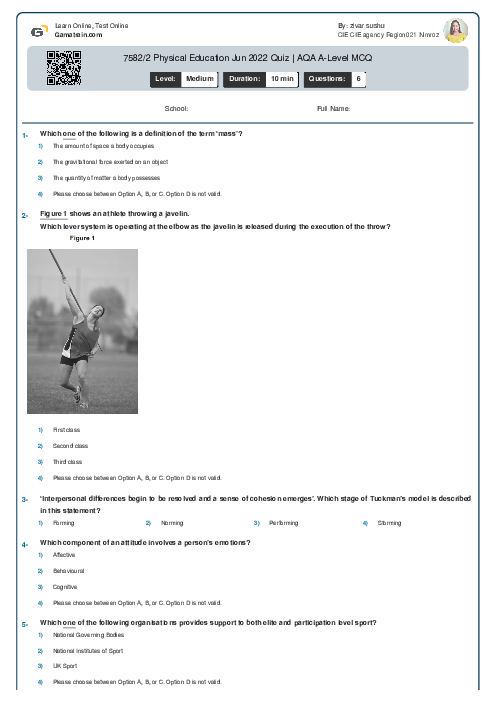  7582/2 Physical Education Jun 2022 Quiz | AQA  A Level MCQ
