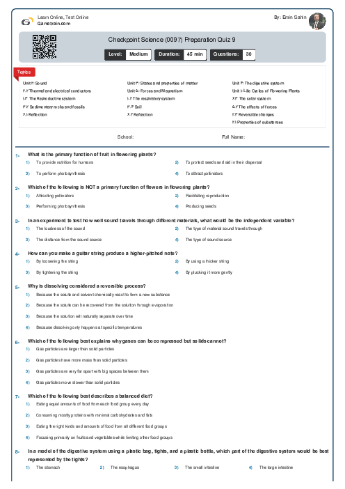 Checkpoint Science (0097) Preparation Quiz 9