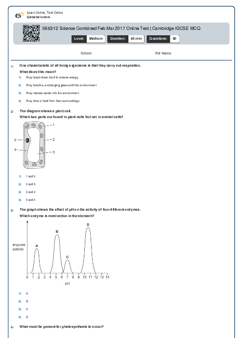 0653/12 Science Combined Feb Mar 2017 Online Test | Cambridge IGCSE MCQ