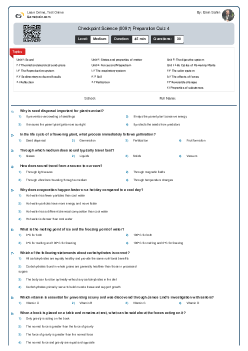 Checkpoint Science (0097) Preparation Quiz 4