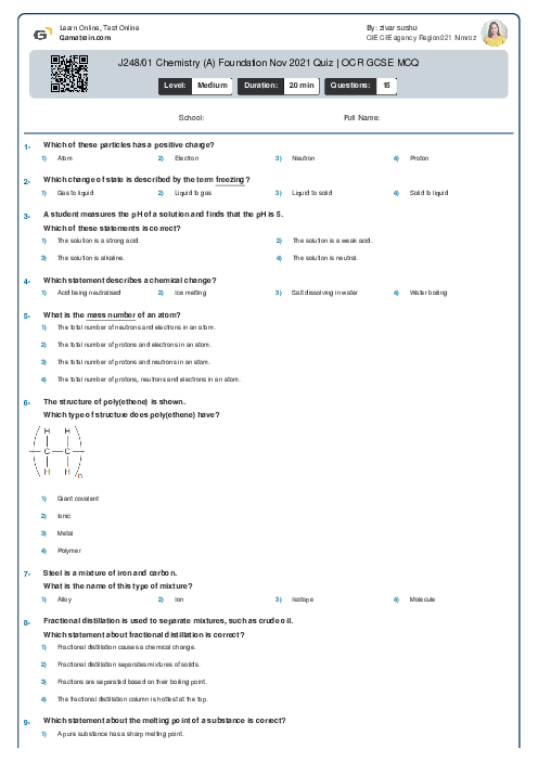  J248/01 Chemistry (A) Foundation Nov 2021 Quiz | OCR GCSE MCQ