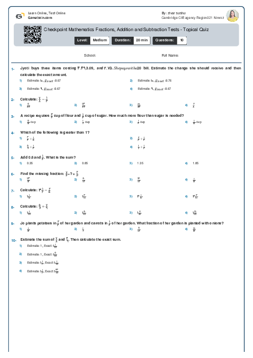 Checkpoint Mathematics Fractions, Addition and Subtraction Tests - Topical Quiz