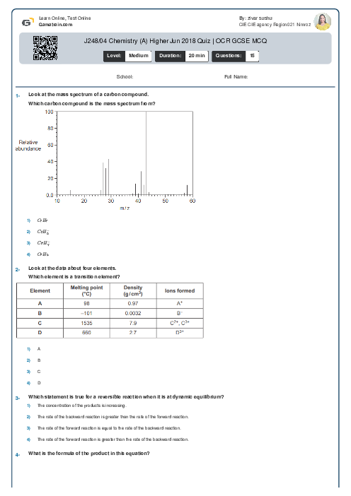  J248/04 Chemistry (A) Higher Jun 2018 Quiz | OCR GCSE MCQ