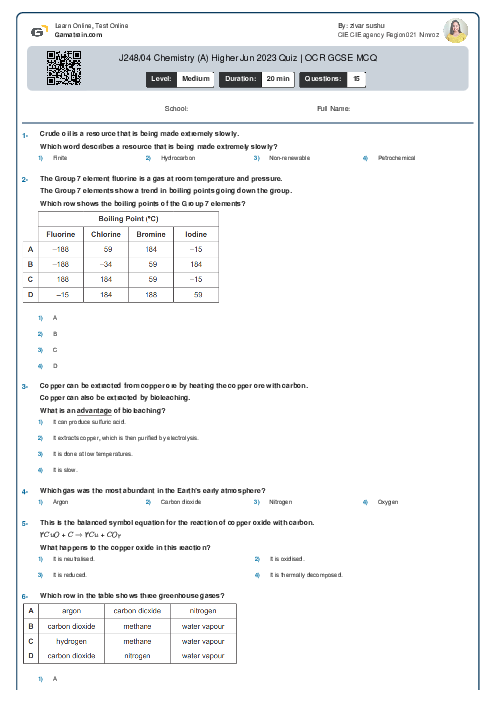  J248/04 Chemistry (A) Higher Jun 2023 Quiz | OCR GCSE MCQ