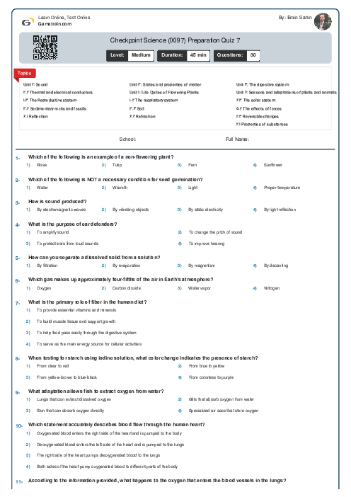 Checkpoint Science (0097) Preparation Quiz 7