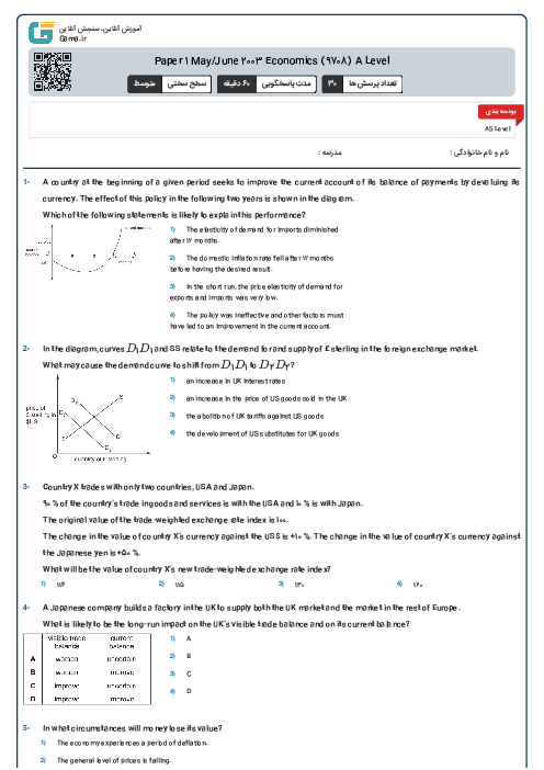 Paper 1 May/June 2003 Economics (9708) A Level