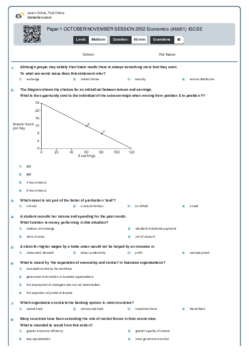 Paper 1 OCTOBER/NOVEMBER SESSION 2002 Economics (455/01) IGCSE