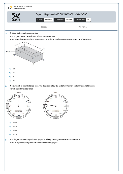 Paper 1 May/June 2003 PHYSICS (0625/01) IGCSE