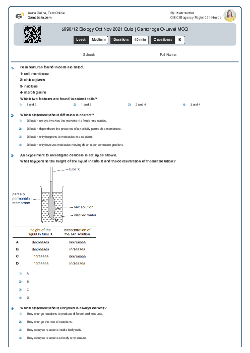 5090/12 Biology Oct Nov 2021 Quiz | Cambridge O-Level MCQ