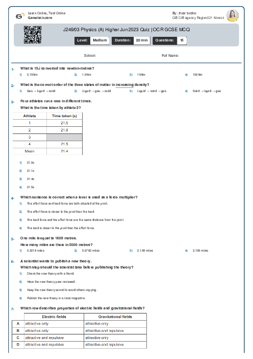  J249/03 Physics (A) Higher Jun 2023 Quiz | OCR GCSE MCQ