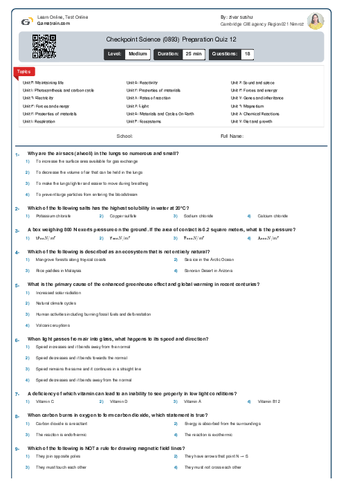 Checkpoint Science (0097) Preparation Quiz 12