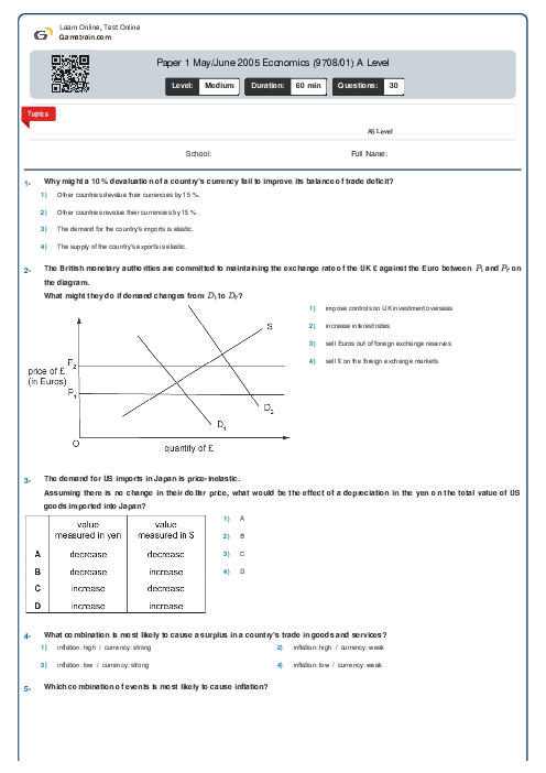 Paper 1 May/June 2005 Economics (9708/01) A Level