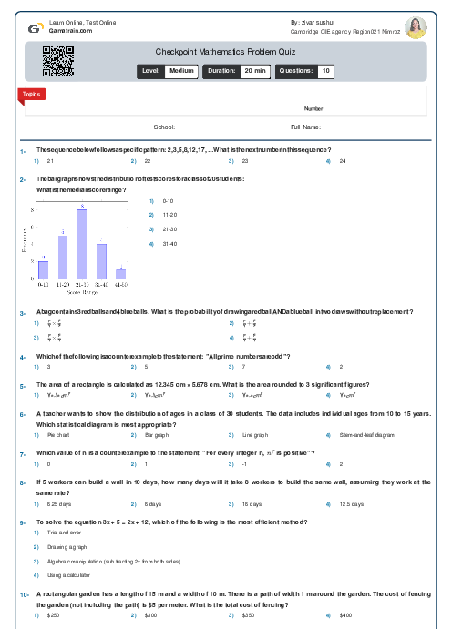Checkpoint Mathematics  Problem Solving Strategies Quiz
