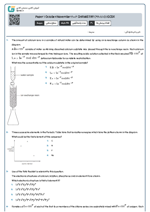 Paper 1 October/November 2006 CHEMISTRY (9701/01) IGCSE