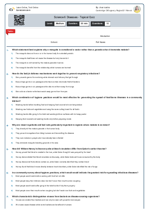 Science 6  Diseases - Topical Quiz