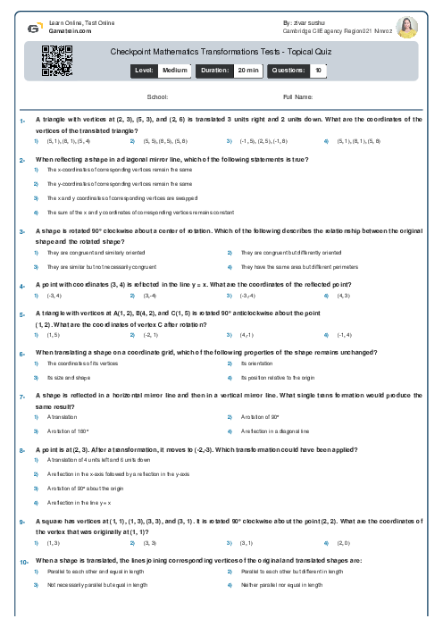 Checkpoint Mathematics Transformations Tests - Topical Quiz