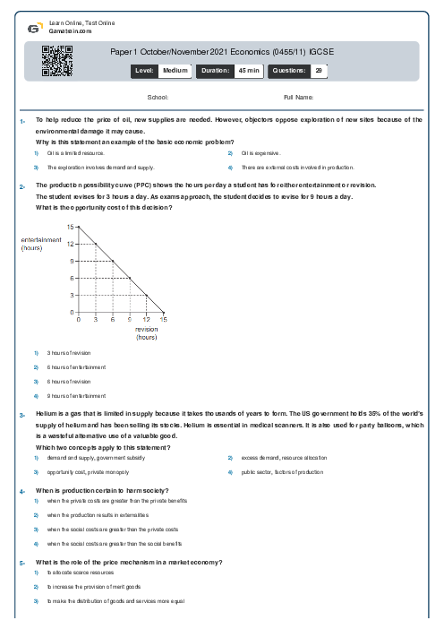 Paper 1 October/November 2021 Economics (0455/11) IGCSE