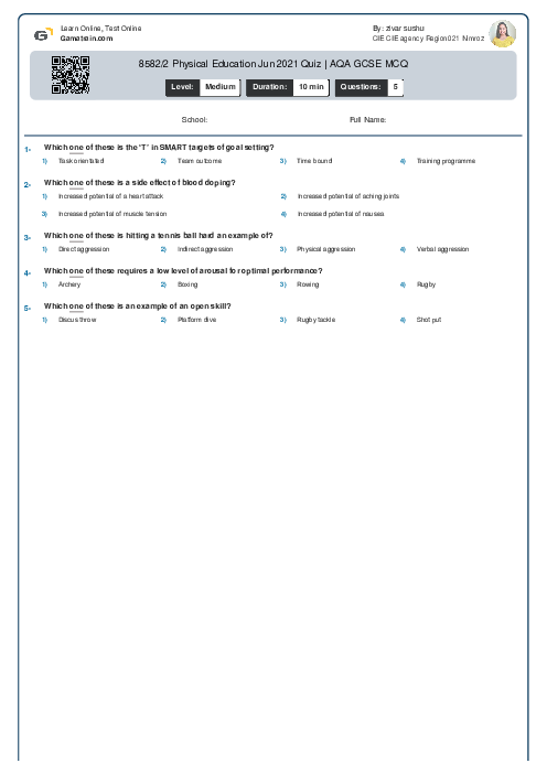 8582/2 Physical Education Jun 2021 Quiz | AQA GCSE MCQ