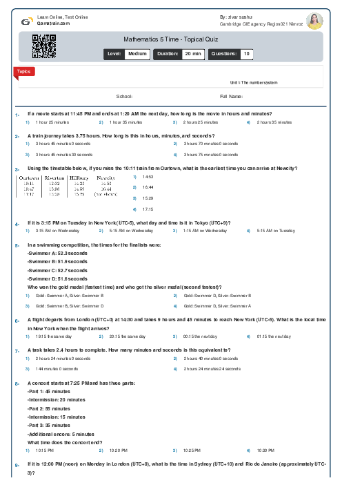  Mathematics 5 | Time - Topical Quiz