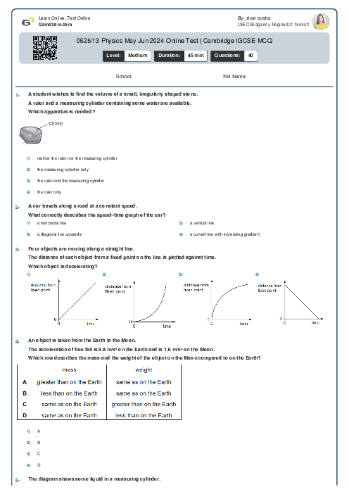 0625/13 Physics May Jun 2024 Online Test | Cambridge IGCSE MCQ