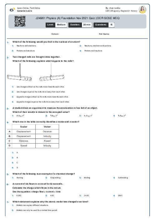  J249/01 Physics (A) Foundation Nov 2021 Quiz | OCR GCSE MCQ