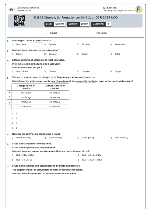  J248/02 Chemistry (A) Foundation Jun 2019 Quiz | OCR GCSE MCQ