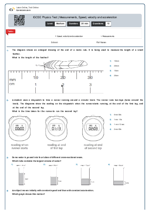 IGCSE Physics Test | Measurements, Speed‚ velocity and acceleration