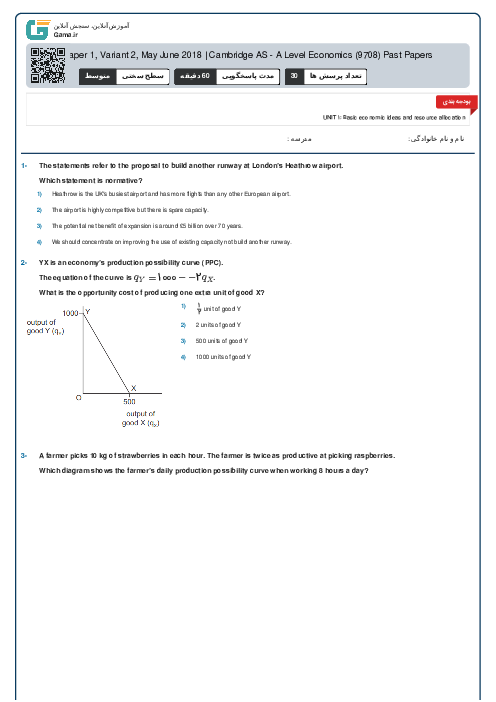 9708/12 Economics May Jun 2018 Online Test | Cambridge AS and A Level MCQ