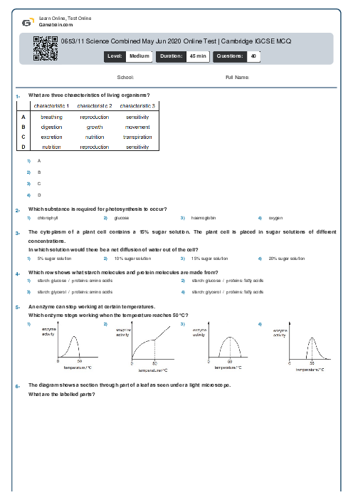 0653/11 Science Combined May Jun 2020 Online Test | Cambridge IGCSE MCQ
