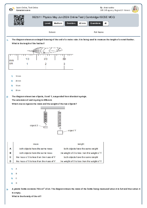 0625/11 Physics May Jun 2024 Online Test | Cambridge IGCSE MCQ
