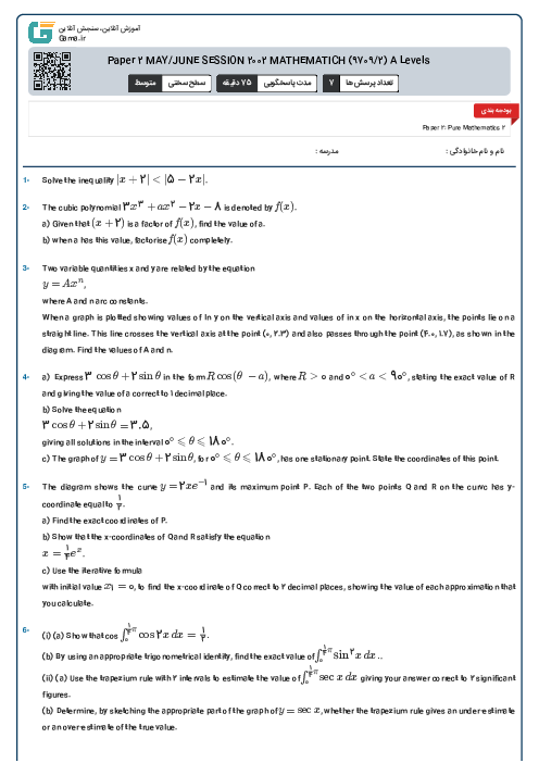 Paper 2 MAY/JUNE SESSION 2002 MATHEMATICH (9709/2) A Levels