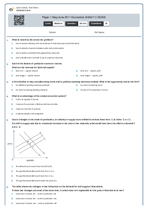 Paper 1 May/June 2011 Economics (0455/11) IGCSE