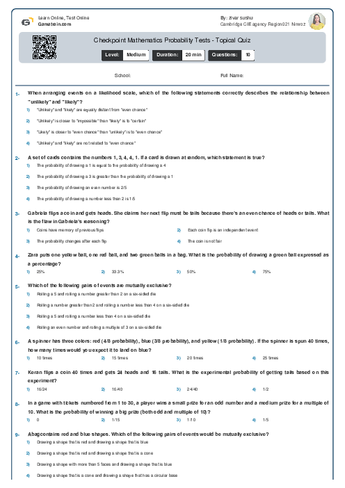 Checkpoint Mathematics Probability Tests - Topical Quiz