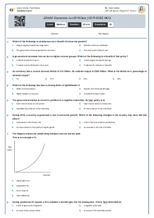  J205/02 Economics Jun 2019 Quiz | OCR GCSE MCQ