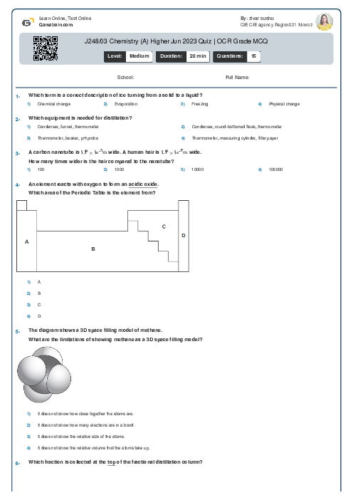 J248/03 Chemistry (A) Higher Jun 2023 Quiz | OCR Grade MCQ