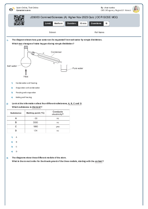 J250/03 Combined Science (A) Foundation Nov 2020 Quiz | OCR GCSE MCQ