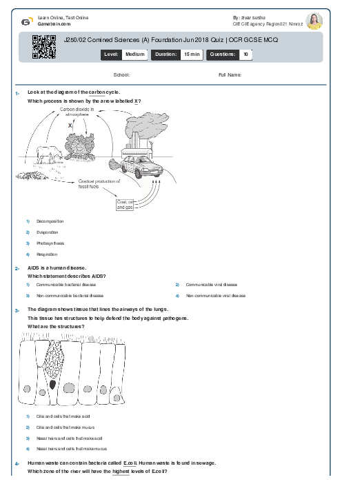 J250/02 Combined Science (A) Foundation Jun 2018 Quiz | OCR GCSE MCQ