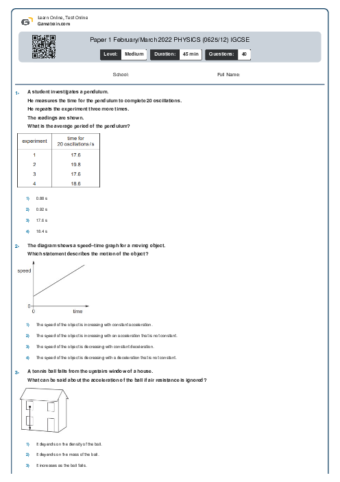 Paper 1 February/March 2022 PHYSICS (0625/12) IGCSE