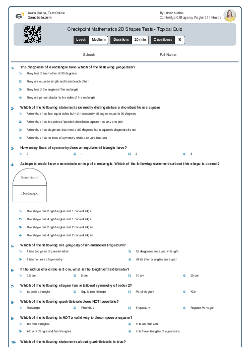 Checkpoint Mathematics 2D Shapes Tests - Topical Quiz