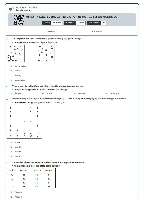 0652/11 Physical Science Oct Nov 2021 Online Test | Cambridge IGCSE MCQ