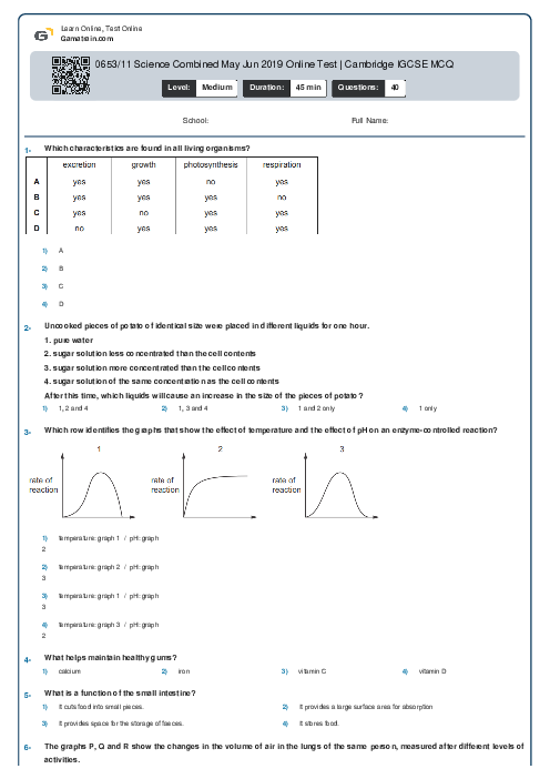 0653/11 Science Combined May Jun 2019 Online Test | Cambridge IGCSE MCQ