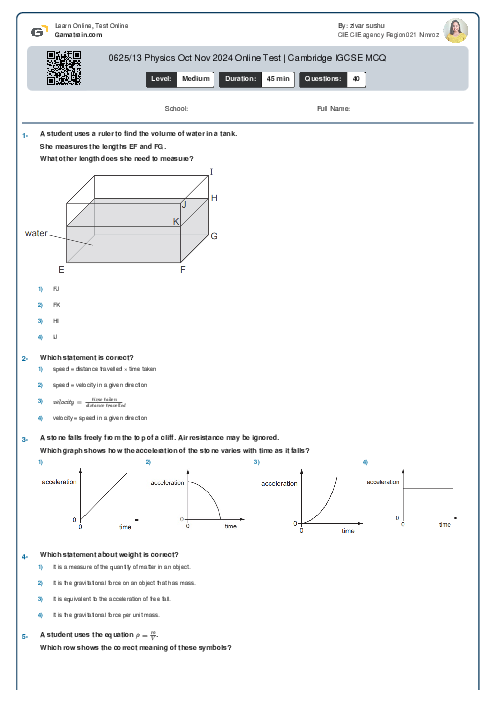 0625/13 Physics Oct Nov 2024 Online Test | Cambridge IGCSE MCQ