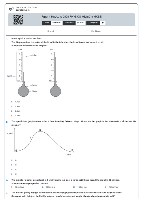 Paper 1 May/June 2008 PHYSICS (0625/01) IGCSE