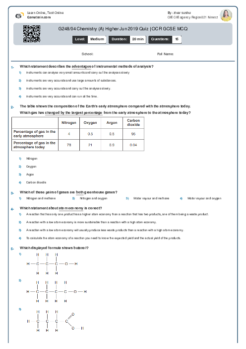 J248/04 Chemistry (A) Higher Jun 2019 Quiz | OCR GCSE MCQ