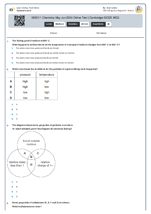 0620/11 Chemistry May Jun 2024 Online Test | Cambridge IGCSE MCQ