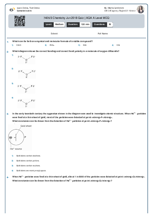 7405/3 Chemistry Jun 2018 Quiz | AQA A Level MCQ