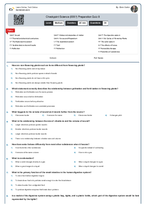 Checkpoint Science (0097) Preparation Quiz 8
