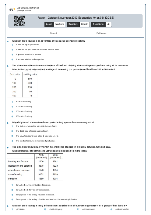 Paper 1 October/November 2003 Economics (0455/03) IGCSE