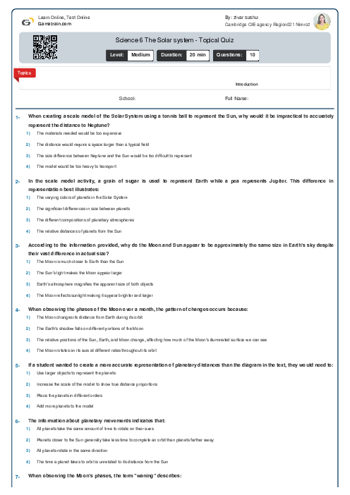 Science 6 The Solar system - Topical Quiz